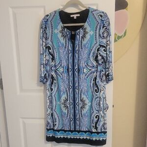 Studio One turqouis 3/4 sleeve shift keyhole neckline Dress SzPL